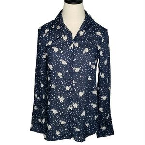 Vintage Dark Ditsy Floral Academia Prarie Cabin Buttondown V-neck Blouse Top S